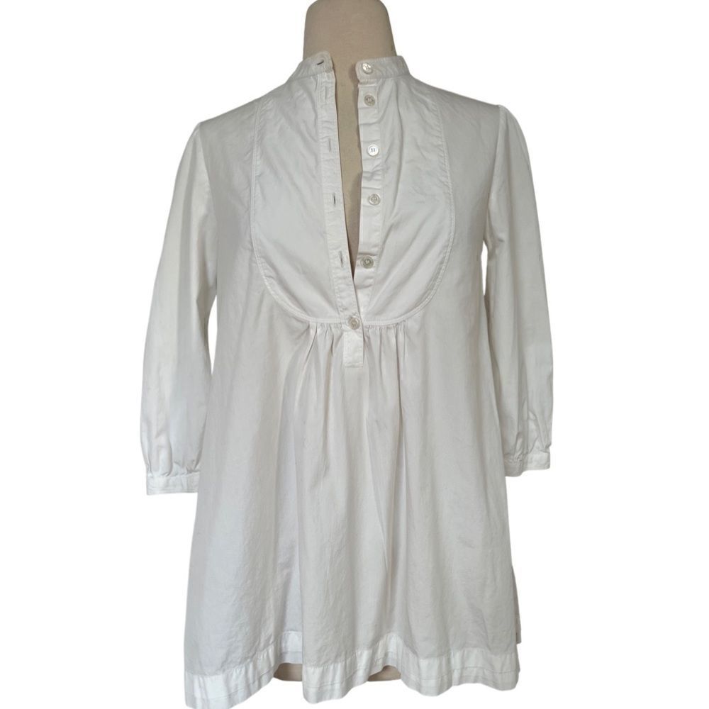 Burberry Brit Smocked 1/2 Button Down Pleated Peasant Blouse